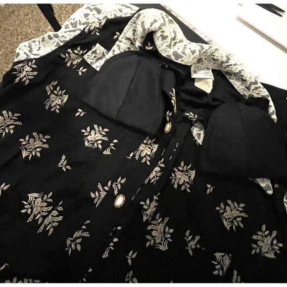 Lacy After Noon PLUS 2X Floral Lace Pearl Button Down Shirt Blouse Made in USA - Picture 7 of 12